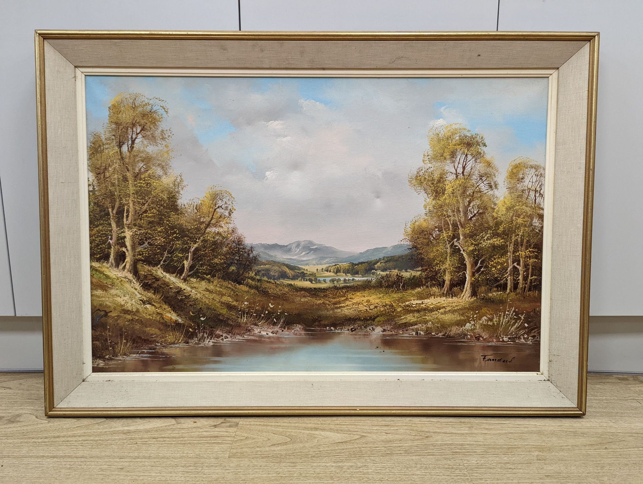 Fanderl, oil on canvas, 'The Quiet Pool', signed with Stacy Marks label verso dated 1975, 60 x 90cm
